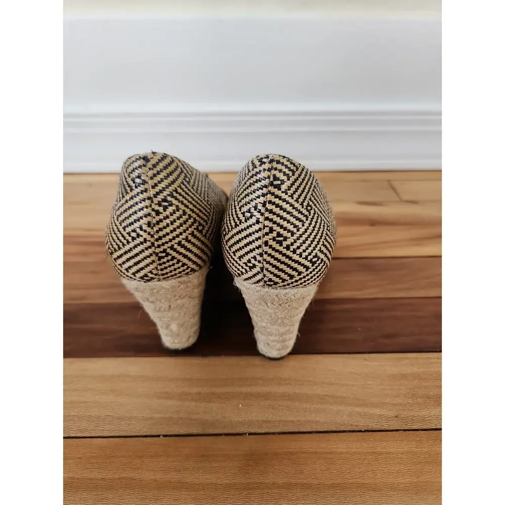 Kelly & Katie Bow Peep Toe Wedge Sandals Fabric Women's Heels 8.5 Espadrille
